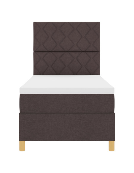 Letto con Rete a Sospensione e Materasso Marrone Scuro 100x200 cm Tessuto