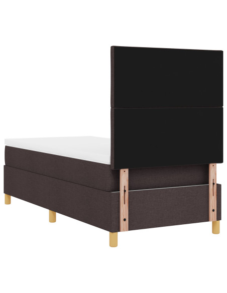 Letto con Rete a Sospensione e Materasso Marrone Scuro 100x200 cm Tessuto
