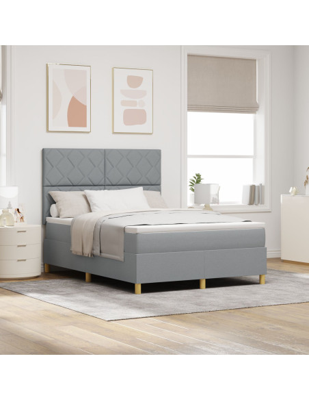 Letto Box Spring con Materasso Grigio Chiaro 140x190 cm in Tessuto