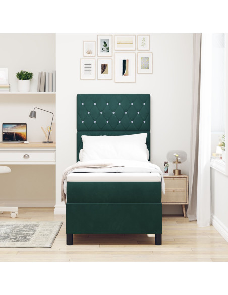 Letto Box Spring con Materasso  Verde Scuro 80x200 cm Velluto
