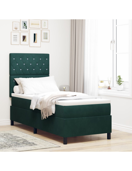 Letto Box Spring con Materasso  Verde Scuro 80x200 cm Velluto