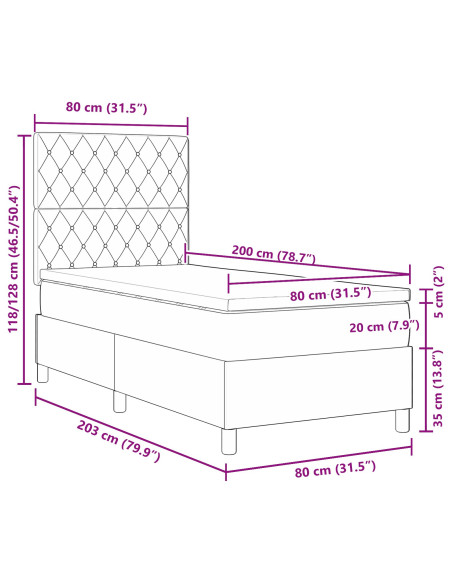 Letto a molle con materasso Blu Scuro 80 x 200 cm Tessuto
