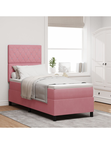 Rete a Molle con Materasso Rosa 80x200 cm Velluto