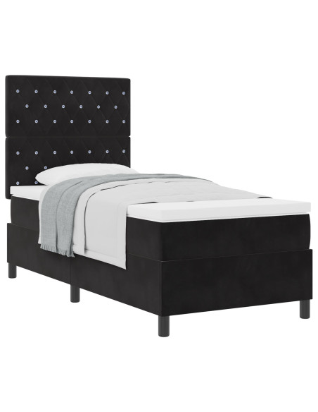 Letto Box Spring e Materasso Nero Singolo Velluto