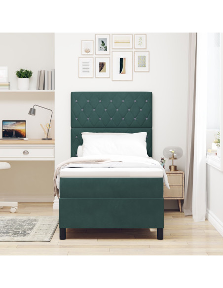 Letto a box con materasso Verde scuro Singolo in velluto