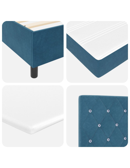 Letto a Box con Materasso blu scuro in Velluto Singolo