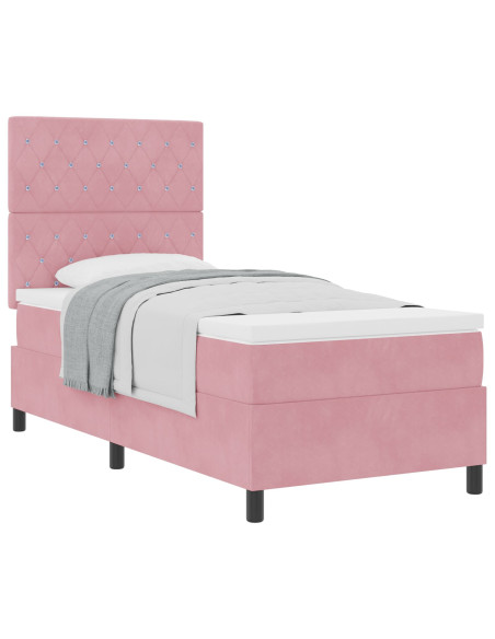 Letto Box Spring con Materasso Rosa Singolo in Velluto