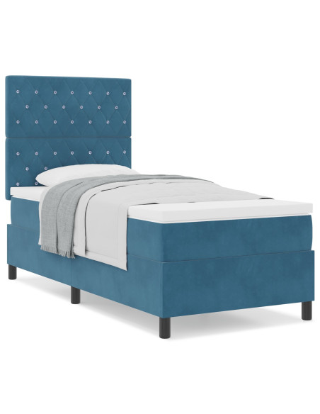 Letto a Box con Materasso Blu Scuro 90x200 cm in Velluto