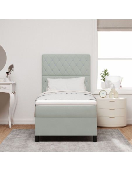 Letto Box Spring  con Materasso Grigio Chiaro 100x200 cm Velluto