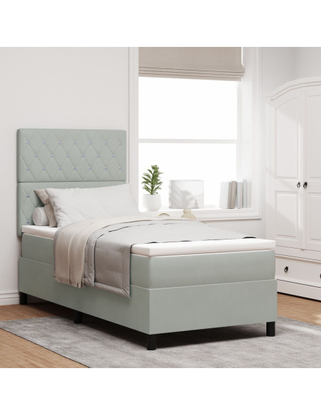 Letto Box Spring  con Materasso Grigio Chiaro 100x200 cm Velluto