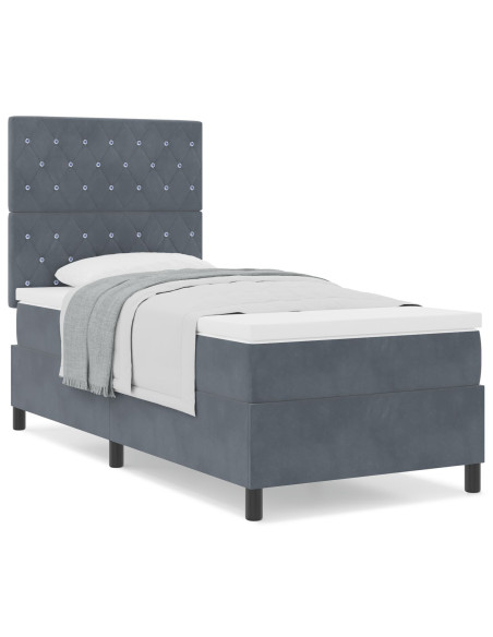 letto a box spring  con materasso grigio scuro 100x200 cm in velluto