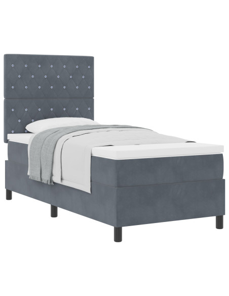 letto a box spring  con materasso grigio scuro 100x200 cm in velluto
