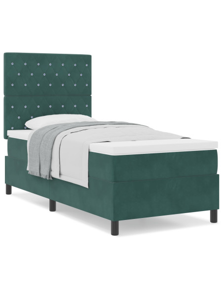 Letto a Box con Materasso Verde Scuro 100x200 cm in Velluto