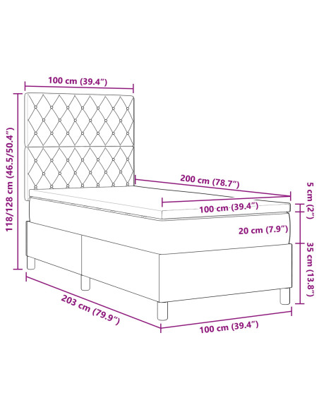 Letto a Box con Materasso Verde Scuro 100x200 cm in Velluto