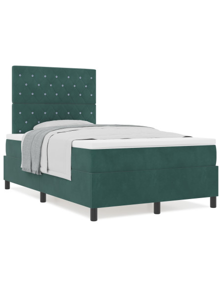 Letto Box Spring con materasso Verde scuro Piccolo doppio Velluto