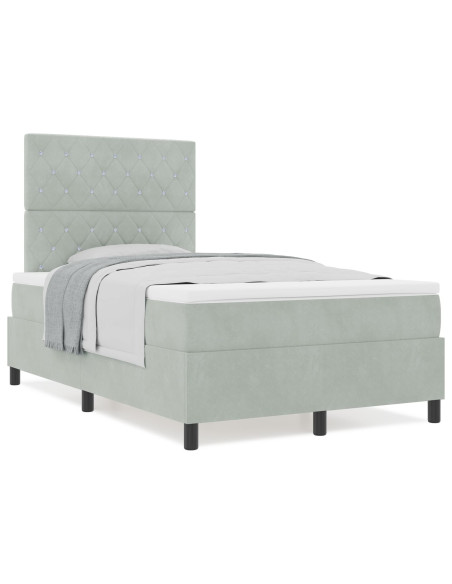 Letto Box Spring con Materasso Grigio Chiaro 120x200 cm Velluto