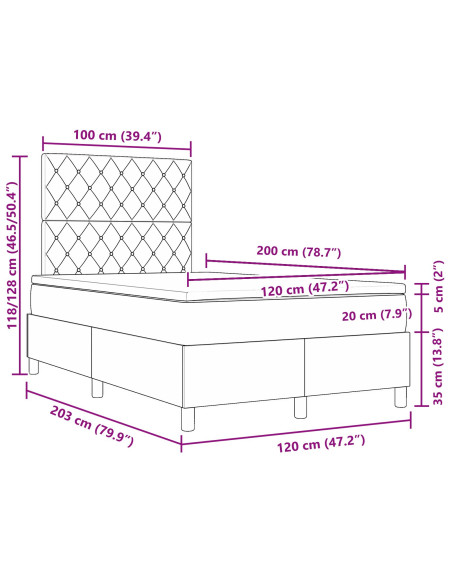 Letto Box Spring con Materasso Grigio Chiaro 120x200 cm Velluto