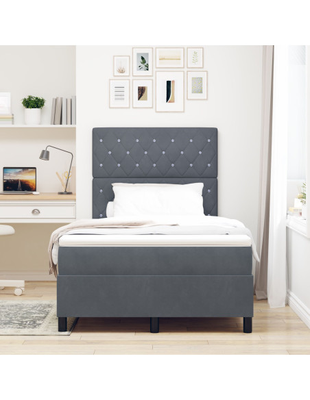 Letto a molle con materasso  Grigio scuro 120x200 cm Velluto