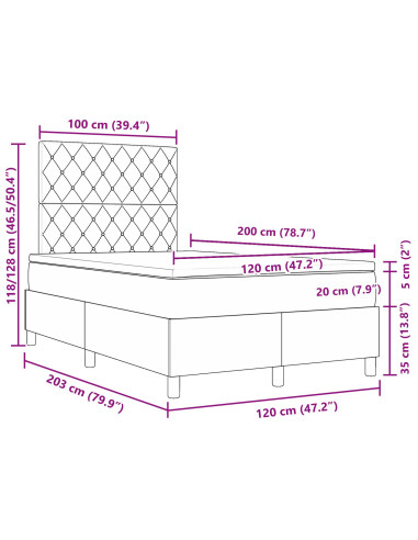 Letto a molle con materasso Rosa 120 x 200 cm Tessuto