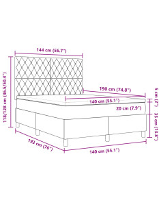 Letto a molle con materasso Grigio chiaro 140 x 190 cm Tessuto
