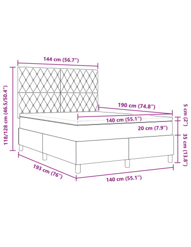 Letto a molle con materasso Grigio chiaro 140 x 190 cm Tessuto