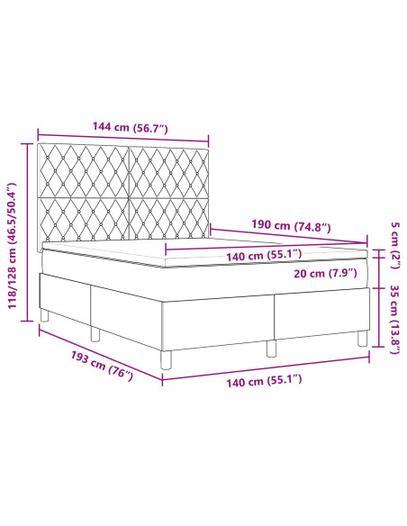 Letto a molle con materasso Grigio chiaro 140 x 190 cm Tessuto