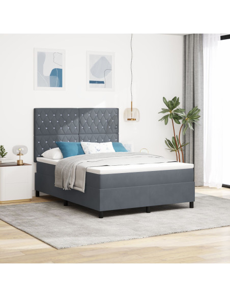 Letto Box Spring con Materasso Grigio Scuro 140x190 cm Velluto