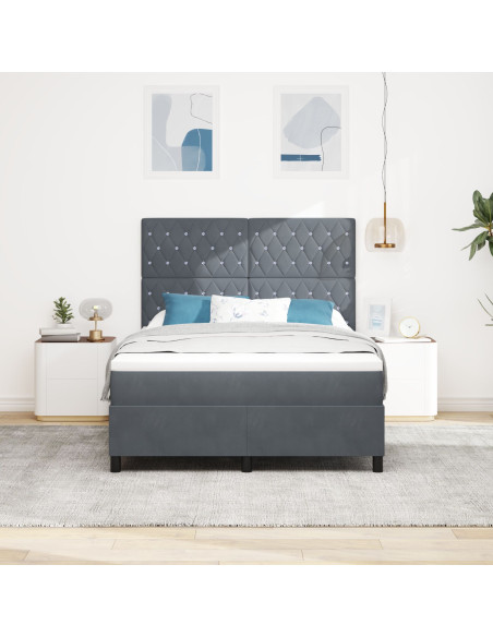 Letto Box Spring con Materasso Grigio Scuro 140x190 cm Velluto