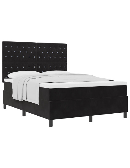 Letto Box Spring con Materasso  Nero 140x200 cm in Velluto