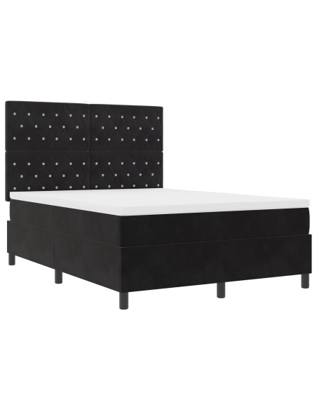 Letto Box Spring con Materasso  Nero 140x200 cm in Velluto
