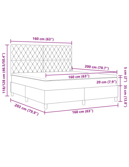 Letto Box Spring  con Materasso Grigio Chiaro 160x200 cm in Velluto