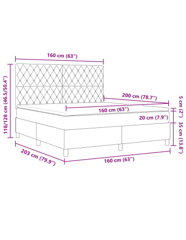 Letto a molle con materasso Grigio scuro 160 x 200 cm Tessuto