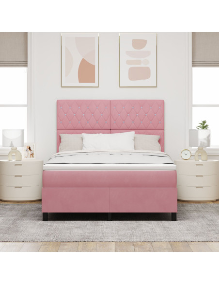 Letto Box Spring con Materasso Rosa 160x200 cm Velluto