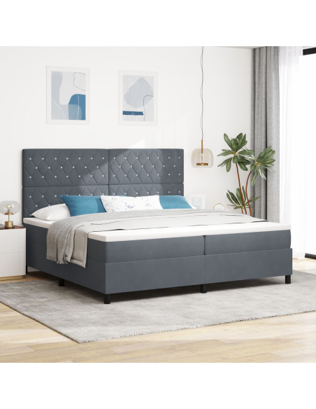 Letto a Molle  con Materasso Grigio Scuro 200x200 cm in Velluto