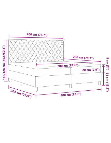 Letto a Molle  con Materasso Grigio Scuro 200x200 cm in Velluto