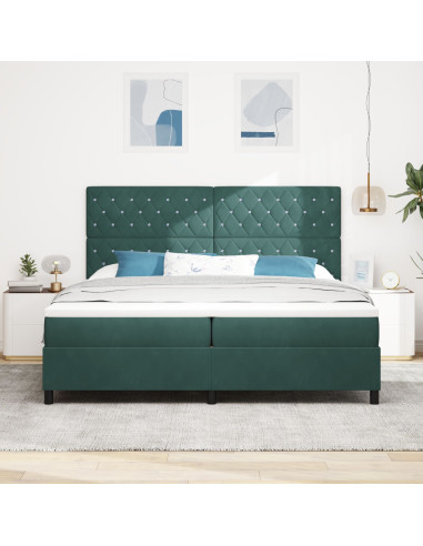 Letto a molle con materasso Verde Scuro 200 x 200 cm Tessuto