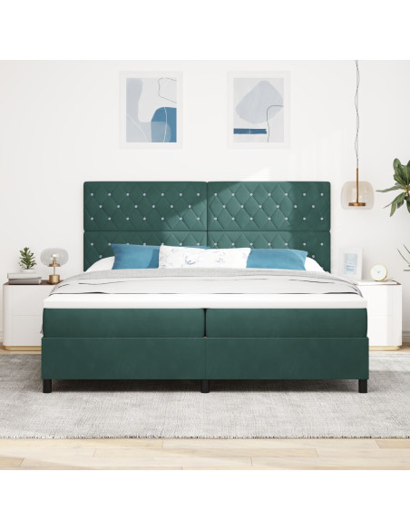 Letto a Molle con Materasso Verde Scuro 200x200 cm Velluto