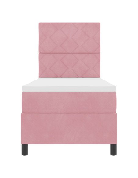 Letto Box Spring  con Materasso Rosa 80x200 cm in Velluto