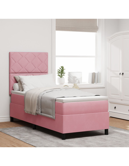 Letto Box Spring  con Materasso Rosa 80x200 cm in Velluto