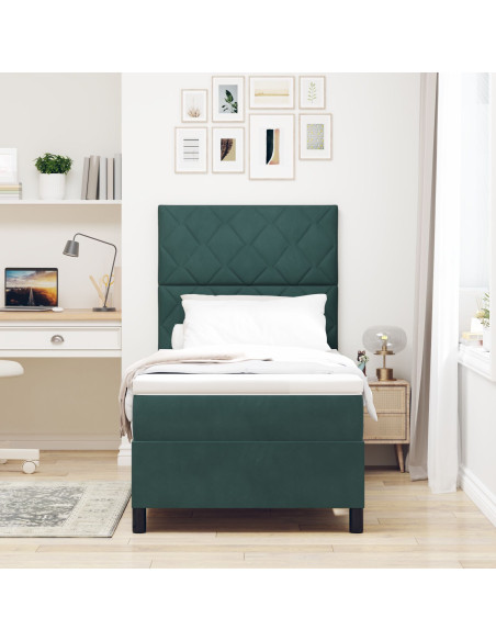 Letto Box Spring con Materasso Verde Scuro Singolo in Velluto
