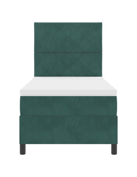Letto Box Spring con Materasso Verde Scuro Singolo in Velluto