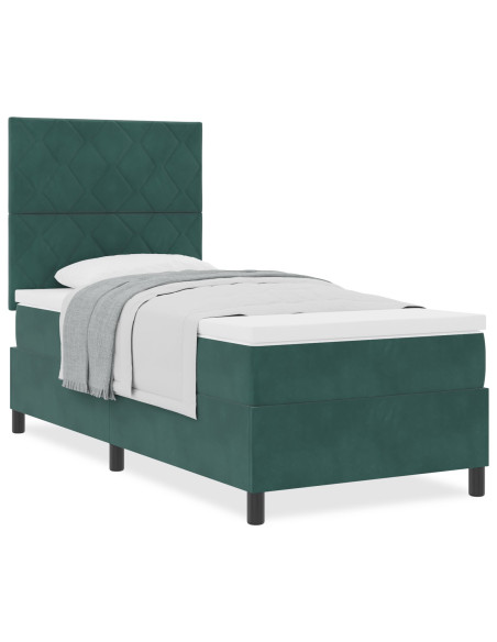 Letto Box Spring con Materasso Verde Scuro Singolo in Velluto