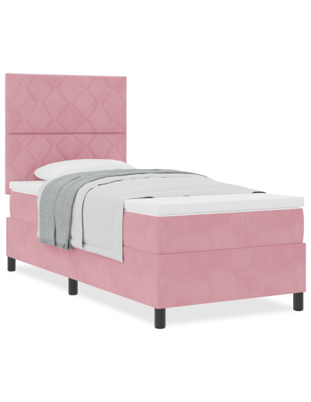Letto a Rete con Materasso Rosa Singolo in Velluto