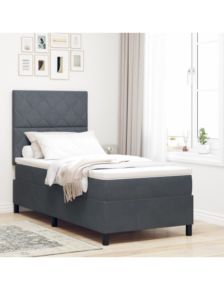 Letto a Balza con Materasso Grigio Scuro 100x200 cm Velluto