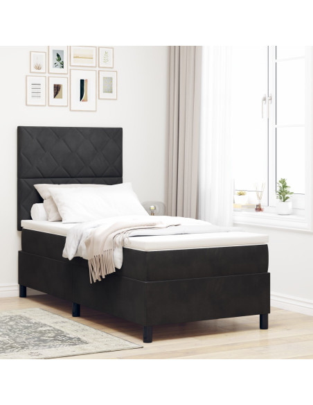 Letto Box Spring con Materasso Nero 100x200 cm Velluto