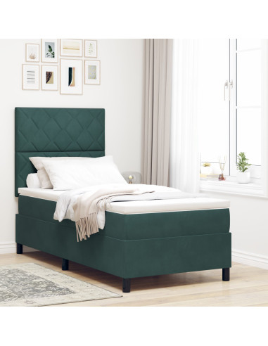 Letto a molle con materasso Verde Scuro 100 x 200 cm Tessuto