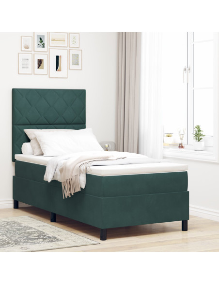 Letto Box Spring  con Materasso Verde Scuro 100x200 cm in Velluto