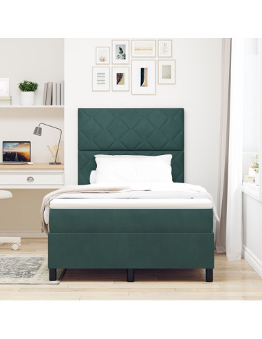 Letto a molle con materasso Verde Scuro 120 x 200 cm Tessuto