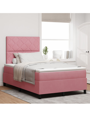 Letto a molle con materasso Rosa 120 x 200 cm Tessuto