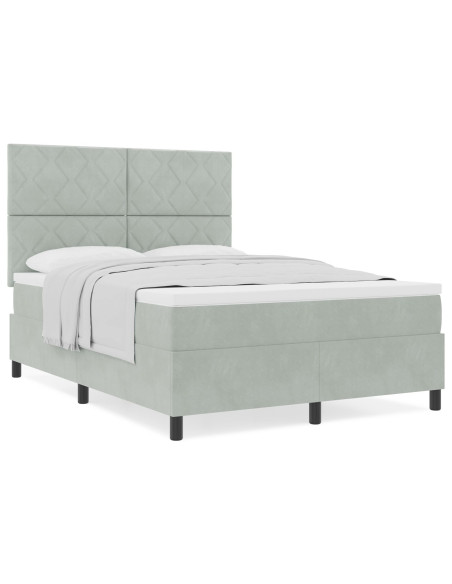 Letto Box Spring con Materasso Grigio Chiaro 140x190 cm in Velluto